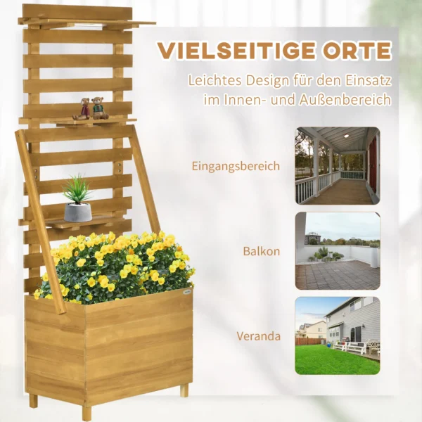 Verhoogd bed met klimrek en 3 planken, plantenbak met bloembak voor klimplanten van hout, bruin 63x39x160cm 8