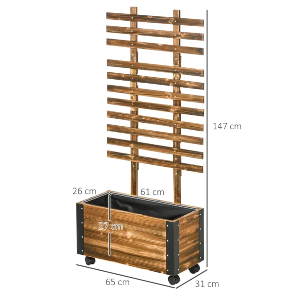 Verhoogd bed met klimrek en wielen, bloembak voor klimplanten, plantenbak van verkoold hout, 65 x 31 x 147 cm 4