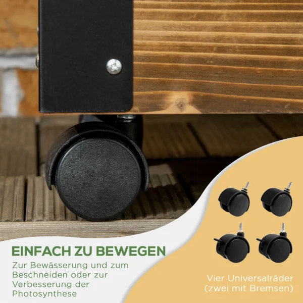 Verhoogd bed met klimrek en wielen, bloembak voor klimplanten, plantenbak van verkoold hout, 65 x 31 x 147 cm 6