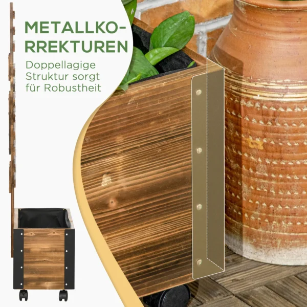 Verhoogd bed met klimrek en wielen, bloembak voor klimplanten, plantenbak van verkoold hout, 65 x 31 x 147 cm 7