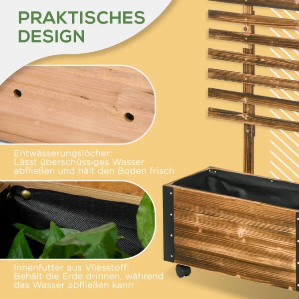 Verhoogd bed met klimrek en wielen, bloembak voor klimplanten, plantenbak van verkoold hout, 65 x 31 x 147 cm 8
