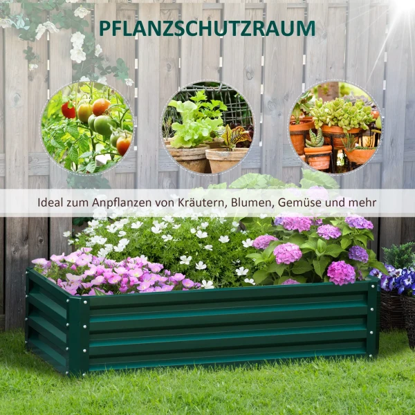 Verhoogd bed van staal plantenbak roestvrij groentebed met open bodem voor tuin balkon groen 120x60x30,5cm 7