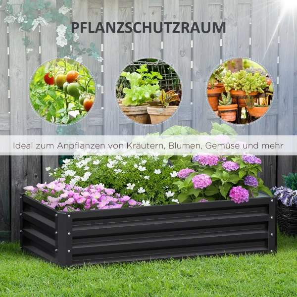 Verhoogd bed van staal, roestvrij plantenbak 120 x 60 x 30,5 cm, open groentebed & kruidenbed voor tuin en balkon, grijs 7