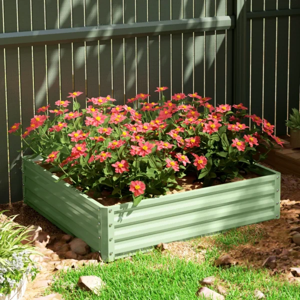 Verhoogd bloembed, bloembak, groentebed, plantenbak, kruidenbed voor tuin, terras, balkon, staal, groen, 120 x 120 x 30 cm 9
