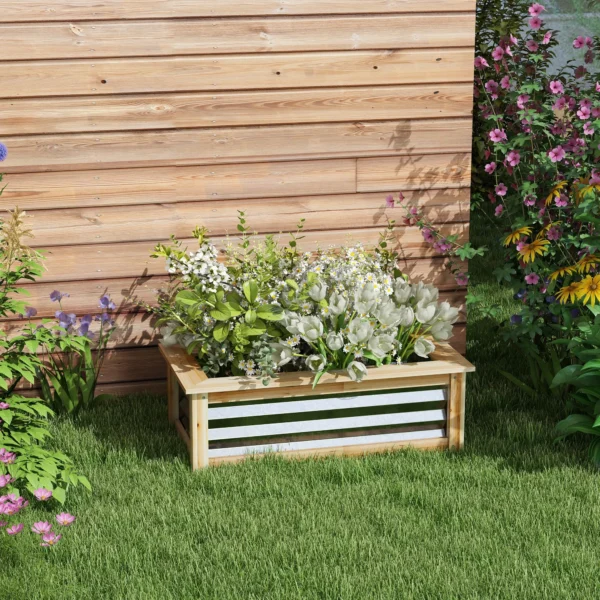 Verhoogd bloembed van metaal met houten frame bloembak voor tuin & balkon 90x45x30cm, robuust & weerbestendig 7