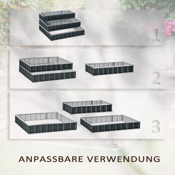 Verhoogd bloembed van staal 118x118x62 cm 3 traps bloementrap weerbestendig met t vorm plantenborden en handschoenen donkergrijs voor tuin en balkon 5