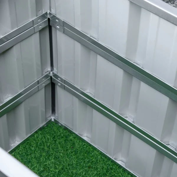 Verhoogd bloembed van staal 118x118x62 cm 3 traps bloementrap weerbestendig met t vorm plantenborden en handschoenen donkergrijs voor tuin en balkon 8