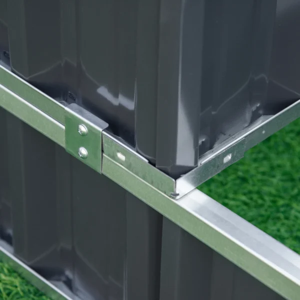 Verhoogd bloembed van staal 118x118x62 cm 3 traps bloementrap weerbestendig met t vorm plantenborden en handschoenen donkergrijs voor tuin en balkon 9