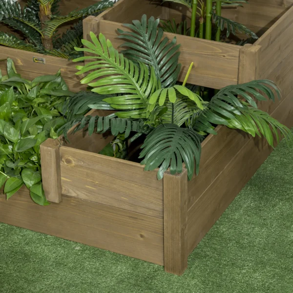 Verhoogd groentebed met 3 treden, plantenbak voor kruiden, sparrenhout, bruin, 122x122x51 cm voor terras en balkon 10
