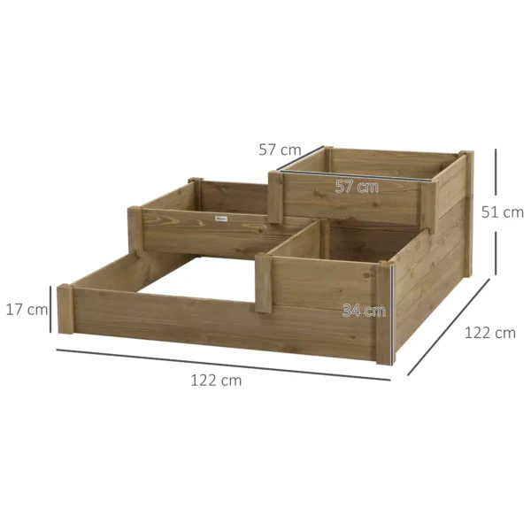 Verhoogd groentebed met 3 treden, plantenbak voor kruiden, sparrenhout, bruin, 122x122x51 cm voor terras en balkon 4