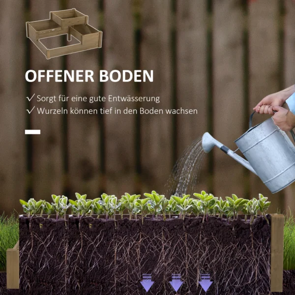 Verhoogd groentebed met 3 treden, plantenbak voor kruiden, sparrenhout, bruin, 122x122x51 cm voor terras en balkon 7