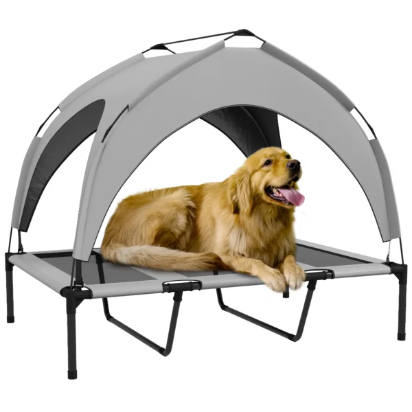 Verhoogd hondenbed met baldakijn, huisdierbed, outdoor hondenligstoel met dak, ademend, voor grote honden lichtgrijs oxford 106 x 76 x 94 cm 1