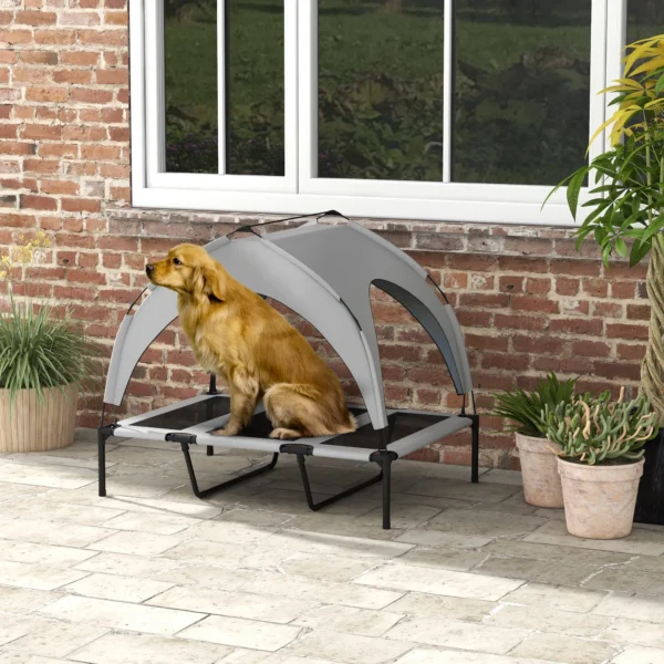 Verhoogd hondenbed met baldakijn, huisdierbed, outdoor hondenligstoel met dak, ademend, voor grote honden lichtgrijs oxford 106 x 76 x 94 cm 2