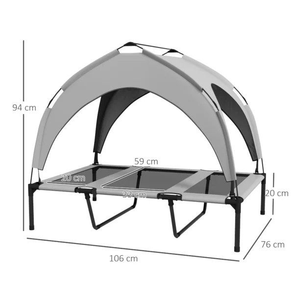 Verhoogd hondenbed met baldakijn, huisdierbed, outdoor hondenligstoel met dak, ademend, voor grote honden lichtgrijs oxford 106 x 76 x 94 cm 4