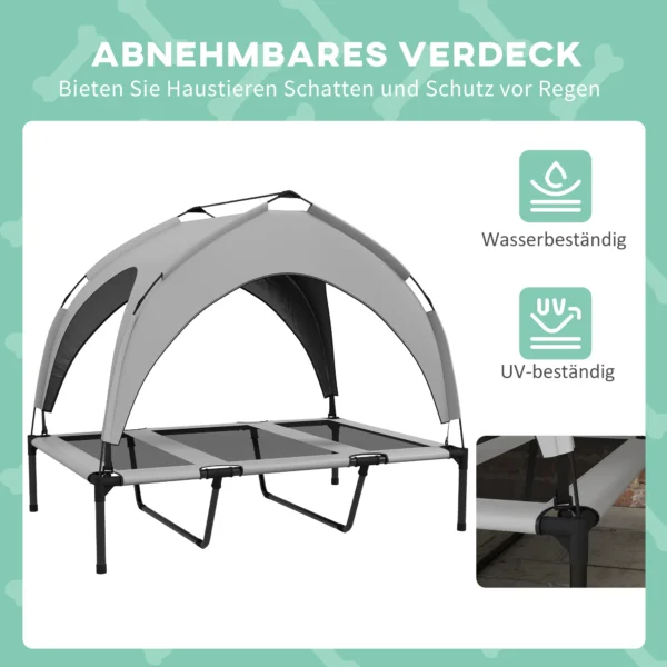 Verhoogd hondenbed met baldakijn, huisdierbed, outdoor hondenligstoel met dak, ademend, voor grote honden lichtgrijs oxford 106 x 76 x 94 cm 6