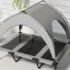 Verhoogd hondenbed met baldakijn, huisdierbed, outdoor hondenligstoel met dak, ademend, voor grote honden lichtgrijs oxford 106 x 76 x 94 cm 9