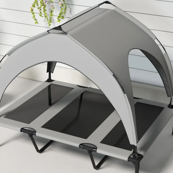 Verhoogd hondenbed met baldakijn, huisdierbed, outdoor hondenligstoel met dak, ademend, voor grote honden lichtgrijs oxford 106 x 76 x 94 cm 9