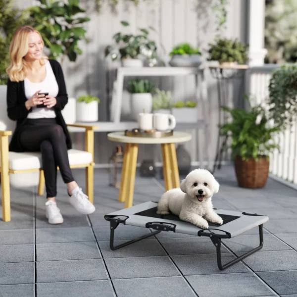 Verhoogd hondenbed opvouwbaar huisdierbed, outdoor hondenligstoel met netontwerp, ademend, voor kleine en middelgrote honden lichtgrijs oxford 75 x 51 x 18 cm 2
