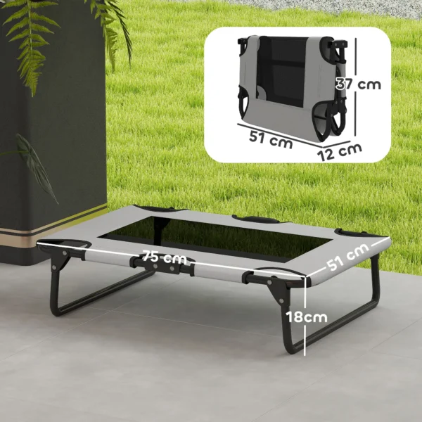 Verhoogd hondenbed opvouwbaar huisdierbed, outdoor hondenligstoel met netontwerp, ademend, voor kleine en middelgrote honden lichtgrijs oxford 75 x 51 x 18 cm 4