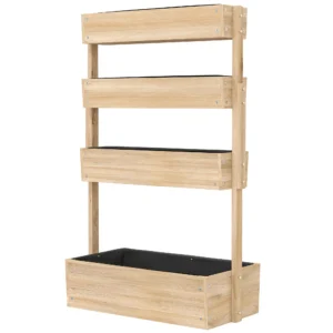 Verhoogd houten bloembed, 4 laags plantenbed met afvoergaten, vroeg bloembed, tuinbed, plantenbak 88,5 x 45 x 140 cm, groentebed voor tuin balkon, bloempot voor bloemen, planten, fruit, groenten 1