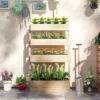 Verhoogd houten bloembed, 4 laags plantenbed met afvoergaten, vroeg bloembed, tuinbed, plantenbak 88,5 x 45 x 140 cm, groentebed voor tuin balkon, bloempot voor bloemen, planten, fruit, groenten 10