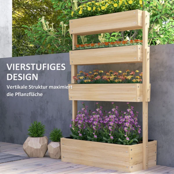 Verhoogd houten bloembed, 4 laags plantenbed met afvoergaten, vroeg bloembed, tuinbed, plantenbak 88,5 x 45 x 140 cm, groentebed voor tuin balkon, bloempot voor bloemen, planten, fruit, groenten 5