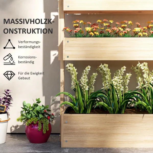 Verhoogd houten bloembed, 4 laags plantenbed met afvoergaten, vroeg bloembed, tuinbed, plantenbak 88,5 x 45 x 140 cm, groentebed voor tuin balkon, bloempot voor bloemen, planten, fruit, groenten 8