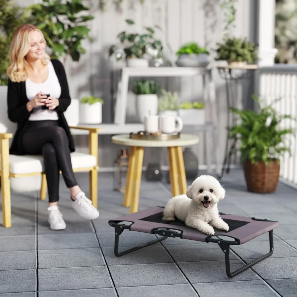 Verhoogd opvouwbaar hondenbed, buiten hondenligstoel met netontwerp, ademend, voor kleine en middelgrote honden koffie oxford 75 x 51 x 18 cm 2