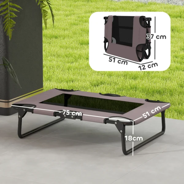 Verhoogd opvouwbaar hondenbed, buiten hondenligstoel met netontwerp, ademend, voor kleine en middelgrote honden koffie oxford 75 x 51 x 18 cm 4