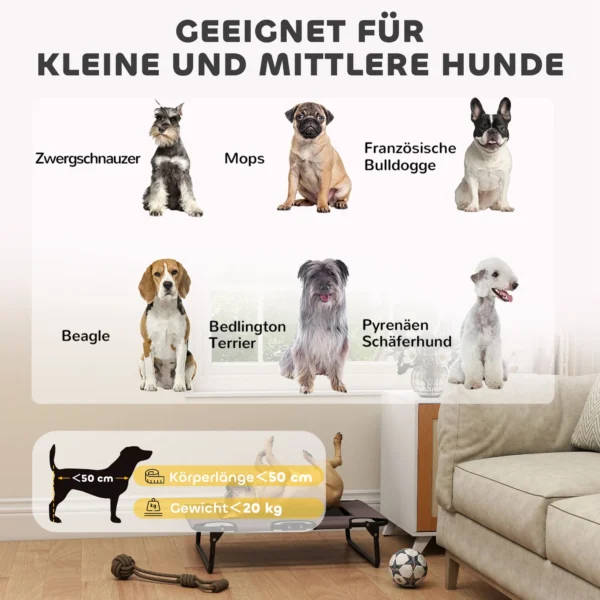 Verhoogd opvouwbaar hondenbed, buiten hondenligstoel met netontwerp, ademend, voor kleine en middelgrote honden koffie oxford 75 x 51 x 18 cm 9