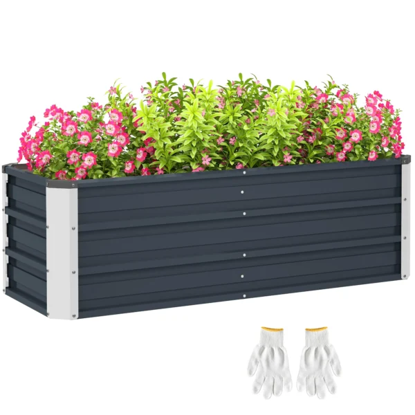 Verhoogd stalen tuinbed plantenbak 125x47x40cm koolgrijs incl. handschoenen voor groenten & bloemen 1