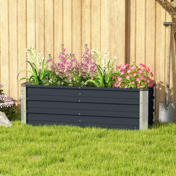 Verhoogd stalen tuinbed plantenbak 125x47x40cm koolgrijs incl. handschoenen voor groenten & bloemen 10