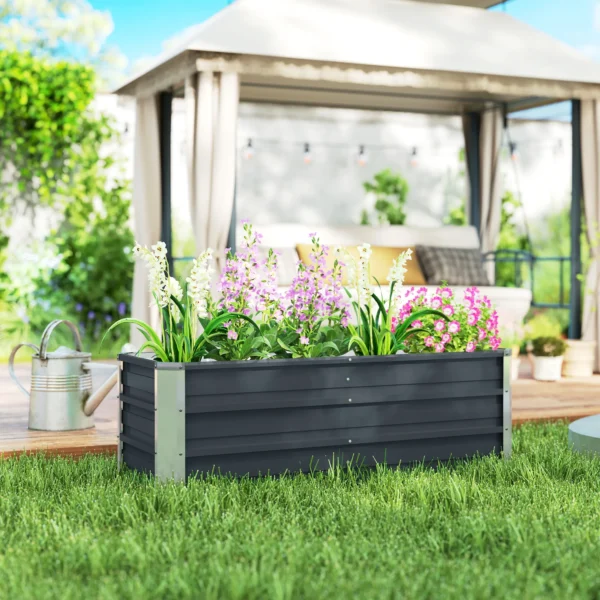 Verhoogd stalen tuinbed plantenbak 125x47x40cm koolgrijs incl. handschoenen voor groenten & bloemen 2