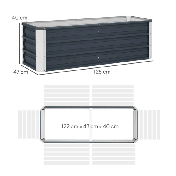 Verhoogd stalen tuinbed plantenbak 125x47x40cm koolgrijs incl. handschoenen voor groenten & bloemen 4