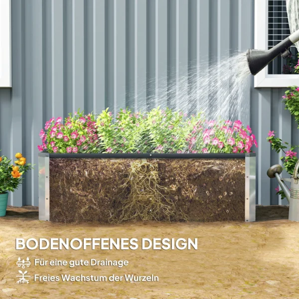 Verhoogd stalen tuinbed plantenbak 125x47x40cm koolgrijs incl. handschoenen voor groenten & bloemen 6