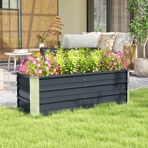 Verhoogd stalen tuinbed plantenbak 125x47x40cm koolgrijs incl. handschoenen voor groenten & bloemen 8