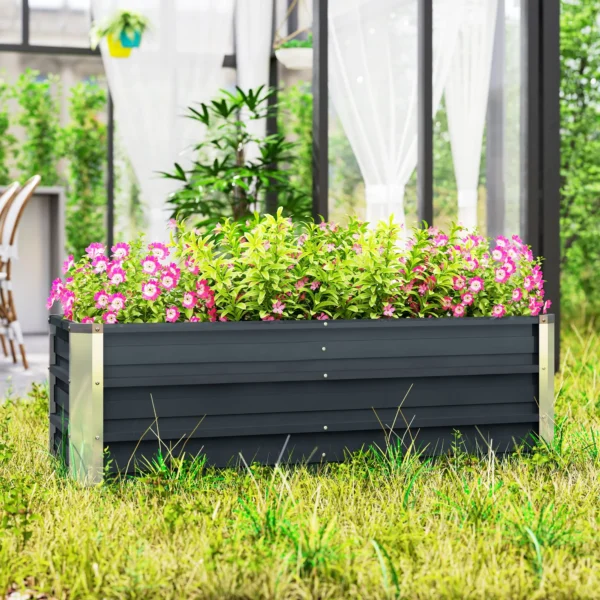 Verhoogd stalen tuinbed plantenbak 125x47x40cm koolgrijs incl. handschoenen voor groenten & bloemen 9
