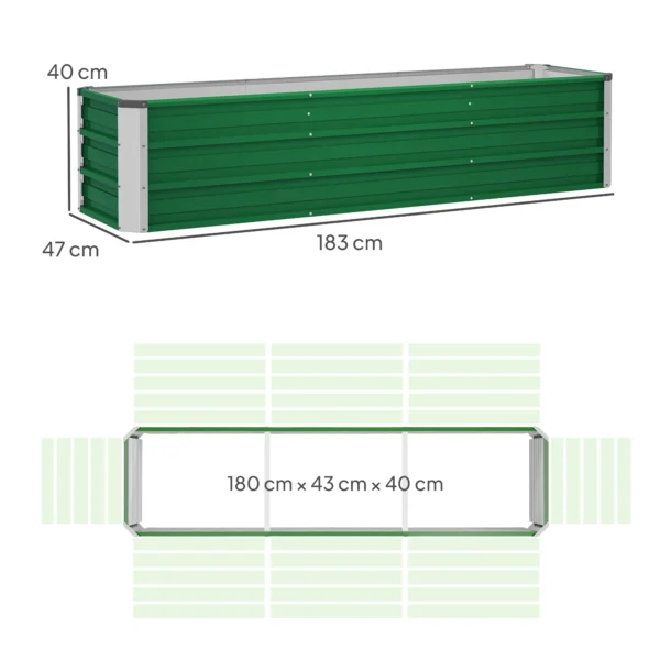 Verhoogd tuinbed van staal plantenbak bloembak 183 x 47 x 40 cm met handschoenen in groen voor groenten & bloemen 4