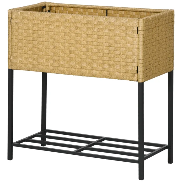 Verhoogde bloembak van poly rattan met poten en plank, zandkleurig, 70 x 30 x 72 cm, ideaal voor tuin & balkon 1