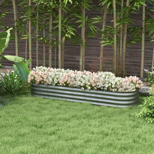 Verhoogde metalen plantenbak 195x62x30cm diy bloembak met open bodem voor tuin balkon zilver 2