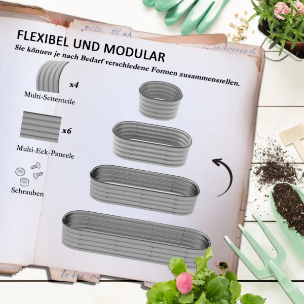Verhoogde metalen plantenbak 195x62x30cm diy bloembak met open bodem voor tuin balkon zilver 5