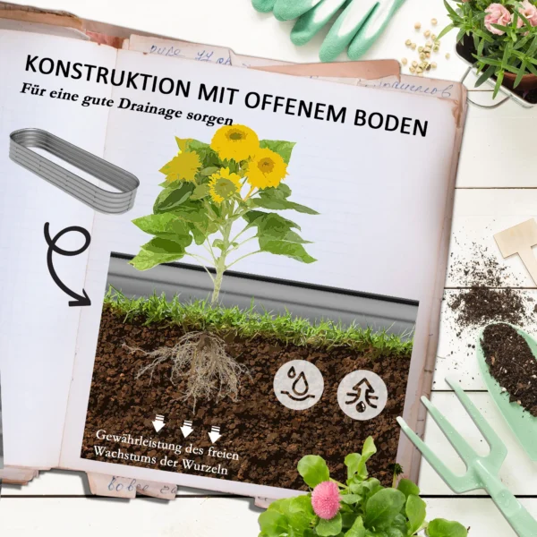 Verhoogde metalen plantenbak 195x62x30cm diy bloembak met open bodem voor tuin balkon zilver 6