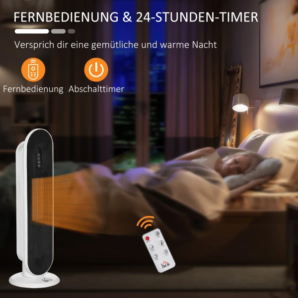 Verwarmingstoestel ventilatorkachel 2000w elektrische keramische verwarmingskolom met afstandsbediening 24 uurs timer oscillatie compact 21x21x63,5cm 9