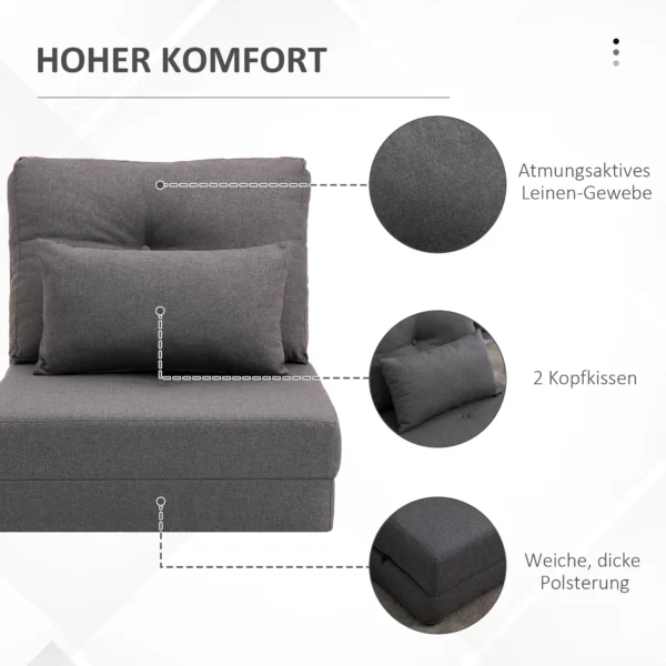 Vloerstoel 2 in 1 opklapbed met verstelbare rugleuning, vloersofa met sierkussen, linnen, comfortabel vloerzitkussen 7