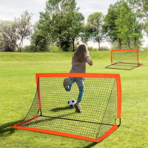Voetbaldoelen 2 delige set opvouwbare minidoelen van metaal met oxford stof voor kinderen buiten in oranje 183 x 90 x 90 cm 2