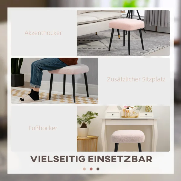Voetenbankje vierkant in roze met kasjmier look en stalen poten, ideale voetsteun voor woonkamer & slaapkamer 6