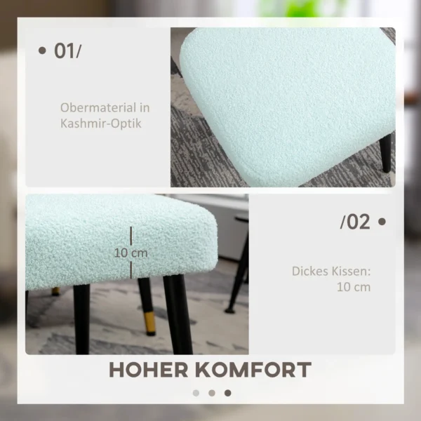 Voetenbankje vierkant zitbankje met kasjmier look, voetensteun met stalen poten, lichtblauw voor woonkamer & slaapkamer 5