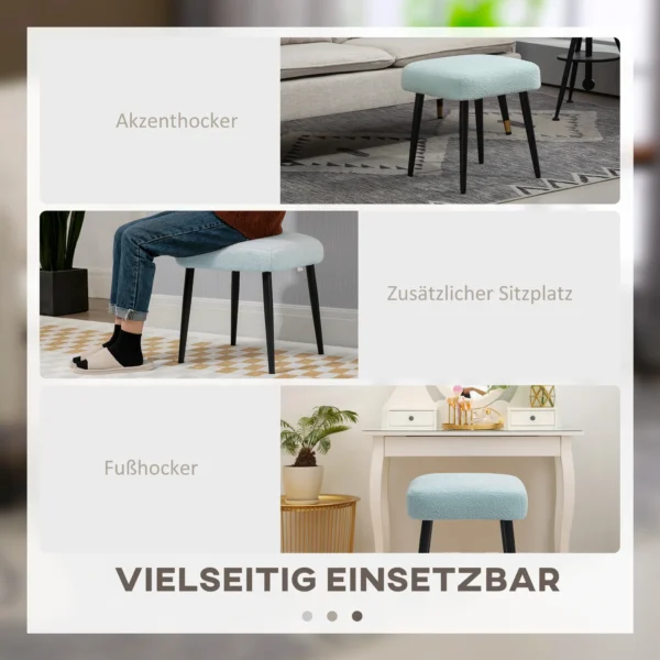 Voetenbankje vierkant zitbankje met kasjmier look, voetensteun met stalen poten, lichtblauw voor woonkamer & slaapkamer 6