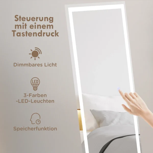 Volledige lichaamsspiegel 40x150cm staande en wandspiegel met led verlichting 3 lichtkleuren touch schakelaar in wit 5