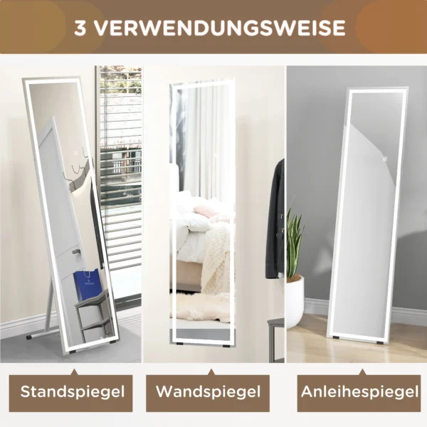 Volledige lichaamsspiegel 40x150cm staande en wandspiegel met led verlichting 3 lichtkleuren touch schakelaar in wit 8